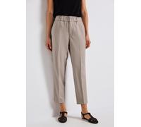 Paperbag-Hose STREET ONE, Damen, Gr. 40, Länge 28, tumbled beige, Web, Obermaterial: 76% Polyester, 19% Viskose, 5% Elasthan, unifarben, casual, loose fit lang, Hosen, im Melange-Look und mit Stretch