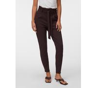 Paperbag-Hose VERO MODA "VMEVA HR LOOSE PAPERBAG PANT GA NOOS", Damen, Gr. S, Länge 32, braun (chocolate torte), Milano Rib, Obermaterial: 65% Viskose, 30% Polyamid, 5% Elasthan, unifarben, loose fit 
