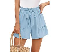 Paperbag Shorts Damen Sommer Kurze Hose Damen High Waist Palazzo Shorts Damen Weites Bein Tie Knot Süße Rüschen Sommershorts Hotpants Strandshorts Damenshorts für Frauen