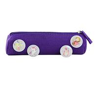 Papierdrachen Federmäppchen mit 4 Buttons für Jungen und Mädchen | Filzmäppchen in lila mit Prinzessin & Einhorn-Motiv Einschulung | Schulmäppchen Set Nr 2