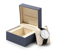 Papten Leder-Uhrenbox, Aufbewahrungsetui für Smartwatches und Armbanduhren, mit Uhrenkissen und Fach für Geschenkkarten. Ideal als Geschenk und Geburtstagsgeschenk（Blau）