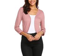 Parabler Bolero Damen Kurz Elegant Strickjacke Leichte 3/4 Ärmel Cardigan Casual Festlich Schulterjacke Hochzeit Jäckchen für Abendkleid Rosa S