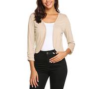 Parabler Damen Bolero Leichte Kurz Strickjacke Elegant 3/4 Ärmel Bolerojacke Casual Festlich Einfarbig Cardigan Frühling Sommer Schulterjacke Champagner S