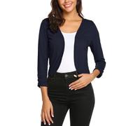 Parabler Damen Strickjacke Kurz 3/4 Ärmel Bolero Elegant Leichte Shrug Open Front Cardigans Casual Jacke für Abendkleid Dunkelblau S