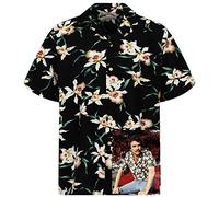 Paradise Found Tom Selleck Original Hawaiihemd, Kurzarm, Star Orchid, Schwarz, S
