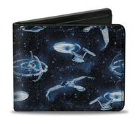 Paramount Network Wallet Bifold Star Trek Raumschiff Flotte im Weltraum und Titellogo Blau Veganes Leder Blau 10,2 x 8,9 cm Casual