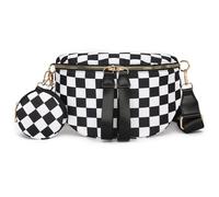 PARAURORA Karierte Bauchtasche Damen, Moderne Crossbody Bag Umhängetasche mit Breitem Schultergurt, Mädchen Brusttasche mit Geldbörse Klein