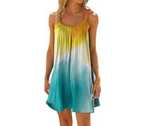 Pareos & Strandkleider Für Damen, Strandkleider Damen Sommer Kurz Sommerkleid Bikini Cover Up Strandkleid Strand Kleider Casual Ärmellos Tshirt Kleid Minikleid, Gelb, M