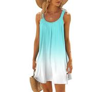 Pareos & Strandkleider Für Damen, Strandkleider Damen Sommer Kurz Sommerkleid Bikini Cover Up Strandkleid Strand Kleider Casual Ärmellos Tshirt Kleid Minikleid, Hellblau, XXL