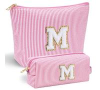 Parima Kosmetiktasche Mädchen - 2 Stück Rosa Kosmetiktasche Personalisierte Geschenke für Frauen Freundin Mama Geschenk Schwester Geschenk Teenager Mädchen Geschenke Make up Tasche Buchstaben M