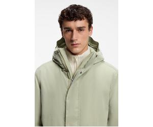 Parka BOSS ORANGE "Omod", Herren, Gr. 48, grün (open grün370), Web, Obermaterial: 85% Polyester, 15% Polyamid, unifarben, regular fit knielang, mit Druckknopf, Jacken Parka, mit funktionalen Details,