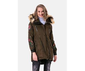 Parka CIPO & BAXX "Jacken", Damen, Gr. S, grün (khaki), Stoff, 50% Polyurethan, 50% Viskose, unifarben, regular fit normal, Jacken Parka, mit Kunstleder und Nieten, WJ-136 (97827718-S) khaki