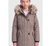 Parka KIDS ONLY "KOGIRIS FUR PARKA OTW NOOS", Mädchen, Gr. 134, beige (walnut detail:fur nature), Web, Obermaterial: 100% Polyester, unifarben, Basic ca. Mitte Oberschenkel, Windstopperbündchen, Jacke