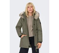 Parka ONLY "ONLIRIS FUR WINTER PARKA LIFE CC OTW", Damen, Gr. XS, beige (stone gray detail:nature fur), Web, Obermaterial: 100% Polyester, unifarben, regular fit taillenbedeckt, hoch geschlossener Aus