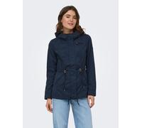 Parka ONLY "ONLLORCA LIFE CANVAS PARKA CC OTW", Damen, Gr. S, blau graphite, Web, Obermaterial: 80% Polyester, 20% Baumwolle, unifarben, regular fit hüftlang, Jacken Parka, mit Kordelzug in der Taille