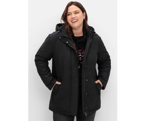 Parka SHEEGO, Damen, Gr. 48, schwarz, 65% Polyester, 35% Baumwolle, Kapuzenfutter:100% Polyester, Wattierung:100% Polyester, unifarben, Jacken Parka (16560619-48) schwarz