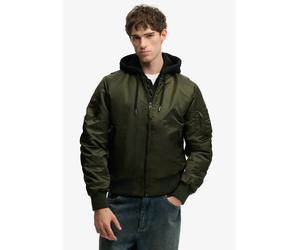 Parka SUPERDRY "HOODED MA1 BOMBER JKT", Herren, Gr. L, grün (surplus goods olive grün), Web, Obermaterial: 100% Nylon, unifarben, relaxed fit normal, Rippbündchen, Jacken Parka, mit Markenlabel, aus N