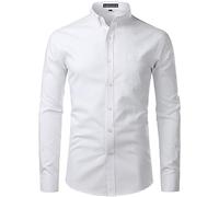 PARKLEES Herren Slim Fit Langarm Oxford Button Down Business Hemd Freizeithemd PZ111 Weiß XXL
