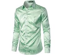 PARKLEES Herrenhemd, schmale Passform, Langarm, mit luxuriösem Blumendruck, seidenähnlicher Satin-Stoff, vielseitige Gelegenheitskleidung für Hochzeit, Party, Abschlussball, Business, Casual - XL, XL