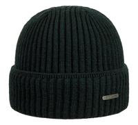 Stetson Parkman Mütze Strickmütze Umschlagmütze Rippmütze Damen Herren Made in EU Herbst Winter 100% Merinowolle dunkelgrün One Size