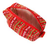 Parliky Große Gestrickte Kosmetiktasche mit Reißverschluss Vielseitige Make-up Federmappe für Mädchen Geräumiger Kulturbeutel mit Rotem und Grünem Streifenmuster für Schule und Reisen