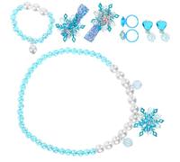 Parliky Mädchen Schmuckset Schneeflocke 7 Stück Kinderschmuck mit Halskette Armband Ring Ohrclips Haarschmuck für Ab 4 Jahren Leicht und Farbenfroh