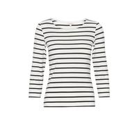 Part Two Damen Women's 3/4 Sleeves Round Neck Slim Fit Jersey Tee Hip Length t Shirt, Dark Navy Stripe, Small
