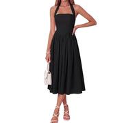 Parthea Damen Blumen-Halter-Korsett-Midikleid 2026 Elegantes gesmoktes fließendes Hochzeitsgastkleid mit Taschen, Schwarz, Klein