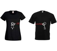 Partner Pärchen Couple T-Shirt Hearing The Love King Queen - 1x Damen Tshirt Schwarz XS