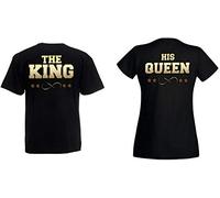 Partner Pärchen Couple The King His Queen T-Shirt Shirt - 1x Damen T-Shirt Schwarz-Gold S