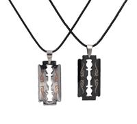 Partnerkette STEUER "Set Freundschaft Kette Partner Rasierklinge schwarz silberfarben", schwarz, Halsketten, Damen, 50cm, Metall, L: 50 B: 2mm, glänzend, Partnerkette, B:2mm (36532766-0) schwarz