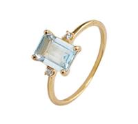 Partnerringe 14 Karat Gelbgold 585 Echt Gold Schmuck mit Smaragd Hellblau Topas in 4 Klaue-Fassung 14K Gold Eheringe Moissanit Gr.54 (17.2)