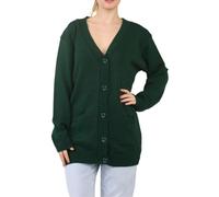 Party HuB Damen-Strickjacke, einfarbig, langärmelig, V-Ausschnitt, 5 Knöpfe, Baggy-Cardigan, übergroß, weich, gestrickt, lockere Passform, flaschengrün, 50-52