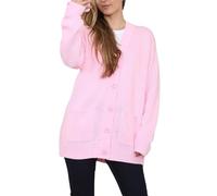Party HuB Damen-Strickjacke, einfarbig, langärmelig, V-Ausschnitt, 5 Knöpfe, Baggy-Cardigan, übergroß, weich, gestrickt, lockere Passform, babyrosa, 50-52