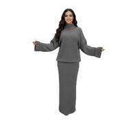 Party HuB Damen Strickrock und Pullover Set - High Neck Pullover Sweater mit weiten langen Ärmeln und Maxirock - Gemütliches Zweiteiliges Lounge-Set für Herbst/Winter, anthrazit, 8-10
