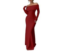 Party Outfit Damen Karnevalskleid Off Shoulder Silvester Outfit Damen Ballkleid Karneval Chic Cocktailkleid Klassisch Langarm Silvesterkleid Glamourös Für Abendparty Rot S