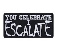 "Party Patch ""You celebrate - I escalate"" Heavy Metal Aufnäher/Bügelbilder zum annähen | Bier Geschenk für Männer/Frauen DIY Applikation für Festival/Jacke/Weste/Jeans/Rucksack 90x45mm "