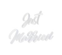 Bügelbild Schriftzug 30x18cm Just Married - Bügelsticker für Kleidung zur Hochzeit - Bügelflicken Applikationen zum Aufbügeln für Erwachsene - Aufbügelflicken & Aufbügler Groß - Weiß