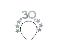 PartyDeco Haarreif 30 Jahre, Glitzer und Sterne, Silber