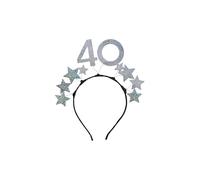 PartyDeco Haarreif 40 Jahre, Glitzer und Sterne, Silber