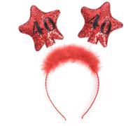 PartyDeco Stirnband mit Sternen und gedruckten Zahlen 40 Rot mit Fell Haarband für 40. Geburtstag Runde Geburtstag Gadgets Geburtstagsgeschenk Haarschmuck - Rot