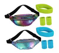 PartyKindom Damen Holographische Bauchtaschen Set mit Stirnbändern und Handgelenkbändern Retro Umhängetasche für Partys und Sport Oxford Wasserabweisend Leicht zu Reinigen