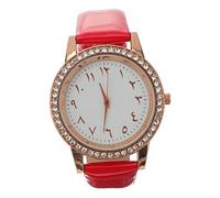 PartyKindom Pu Leder Damenuhr Mit Funkelnden Kristallen Verstellbares Armband Rotes Zifferblatt Modische Damenuhr Für Alltag Und Business
