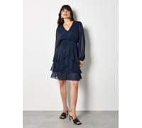 Partykleid APRICOT "Chiffonkleid", Damen, Gr. S (36), Normalgrößen, Chiffon, blau (navy), Chiffon, , Elegant, normal, V-Ausschnitt, Puffärmel Bündchen, Kleider Partykleid, mit Lagen und Strass (553289
