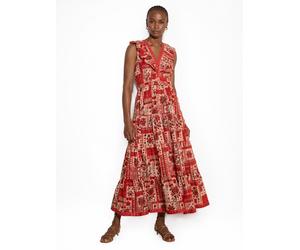 Partykleid APRICOT "Schimmerndes Midaxi-Kleid", Damen, Gr. S (36), N-Gr, rot, gewebt, Obermaterial: 98% Baumwolle CO. 2% sonstige Fasern AF., bedruckt, normal, V-Ausschnitt, Kleider Partykleid, mit Sc