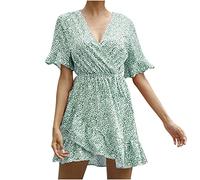 Partykleid Damen Frühlingsangebote Ärmellos Lange Kleider mit Schnürung Boho Blumen Blusenkleid Chiffon Rüschen Maxikleid meine bestellungen anzeigen Kurzarm Plissee Loose Swing Freizeitkleid mit