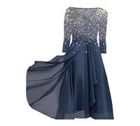 Partykleid Damen Glitzer Langarm A Linie Hochzeit Große Größen Festkleider Ballkleid Prinzessin Festlich Curvy Lang Abendkleider Midi Plus Size Elegant Paillettenkleid Glitzerkleid