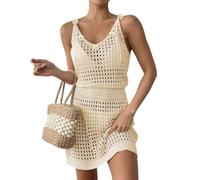 Partykleid Modern Freizeitkleid Elegant Trägerkleid Sommer Midikleid Abendkleider Cocktailkleider Bequem Chiffonkleid Böhmisch Midikleider Atmungsaktiv Abendkleid Hawaii Wickelkleid(1-Beige,XL)