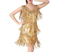 Partykleider für Damen, 1920er-Jahre, Flapper-Pailletten, Fransenkleid, Vintage-Tanzkleid, Cocktail-Party, Quasten, Ballsaal, Salsa, Samba, Tango, Latein-Tanz, ärmelloses Kostüm, A04-Gold, XXL