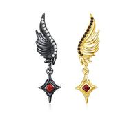 PARYFO Engel Teufel Ohrringe Sterling Silber Gold Engel Flügel Ohrstecker mit Roter Zirkon Gothic Jewerly Valentinstag für Frauen Mädchen Geschenk